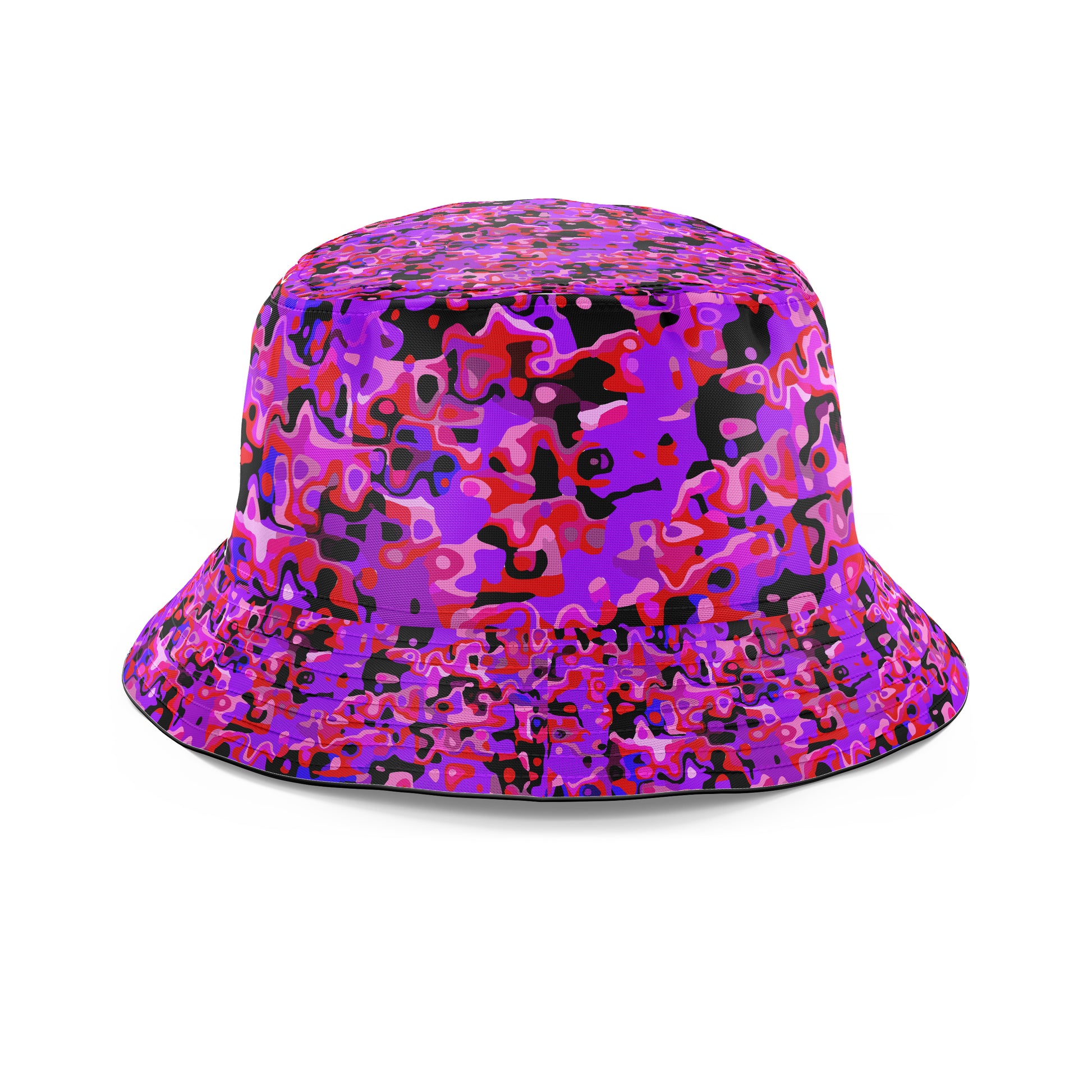 Purple Red and Black Rave Camo Melt T-Shirt and Shorts with Bucket Hat Combo, Big Tex Funkadelic, | iEDM