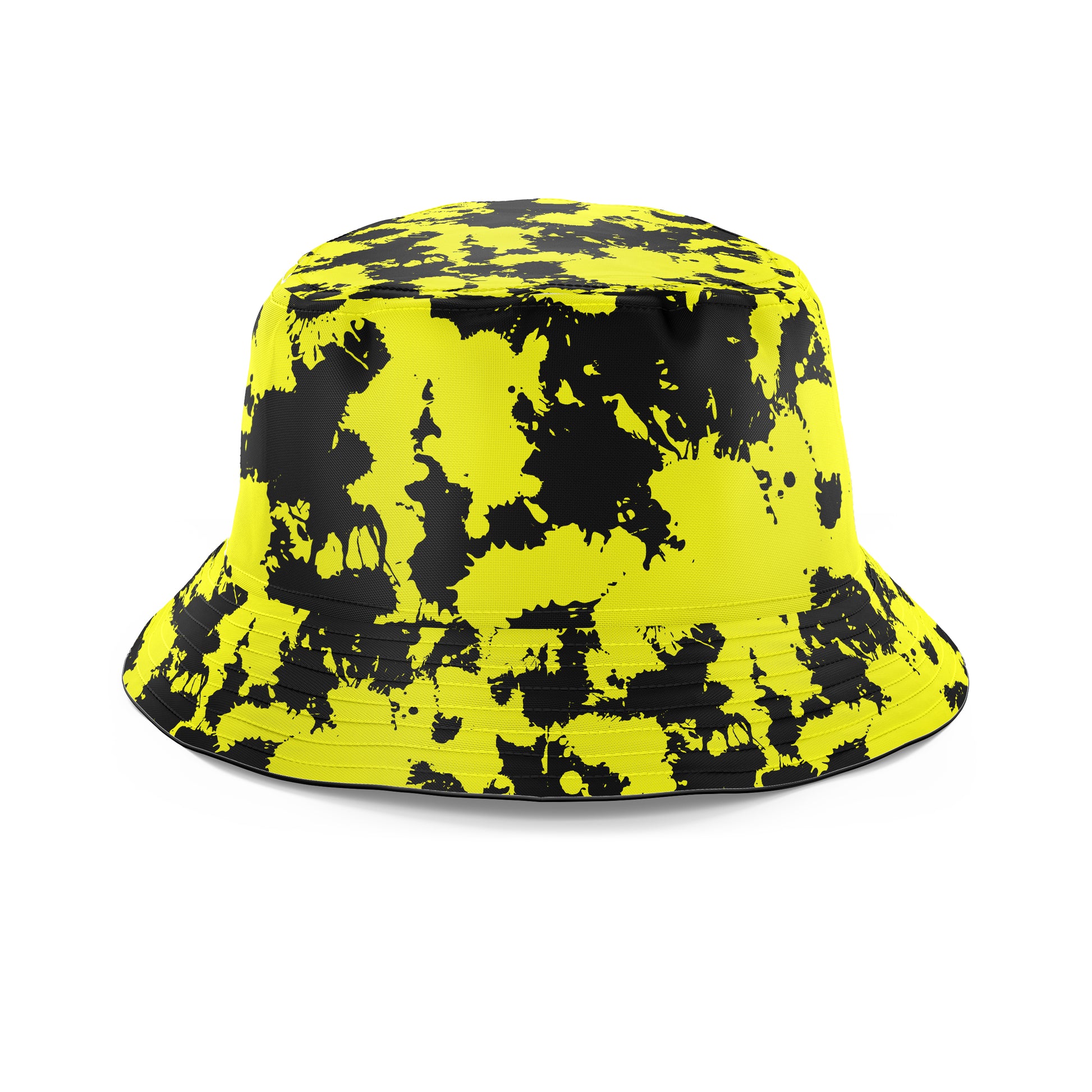 Yellow and Black Paint Splatter T-Shirt and Shorts with Bucket Hat Combo, Big Tex Funkadelic, | iEDM