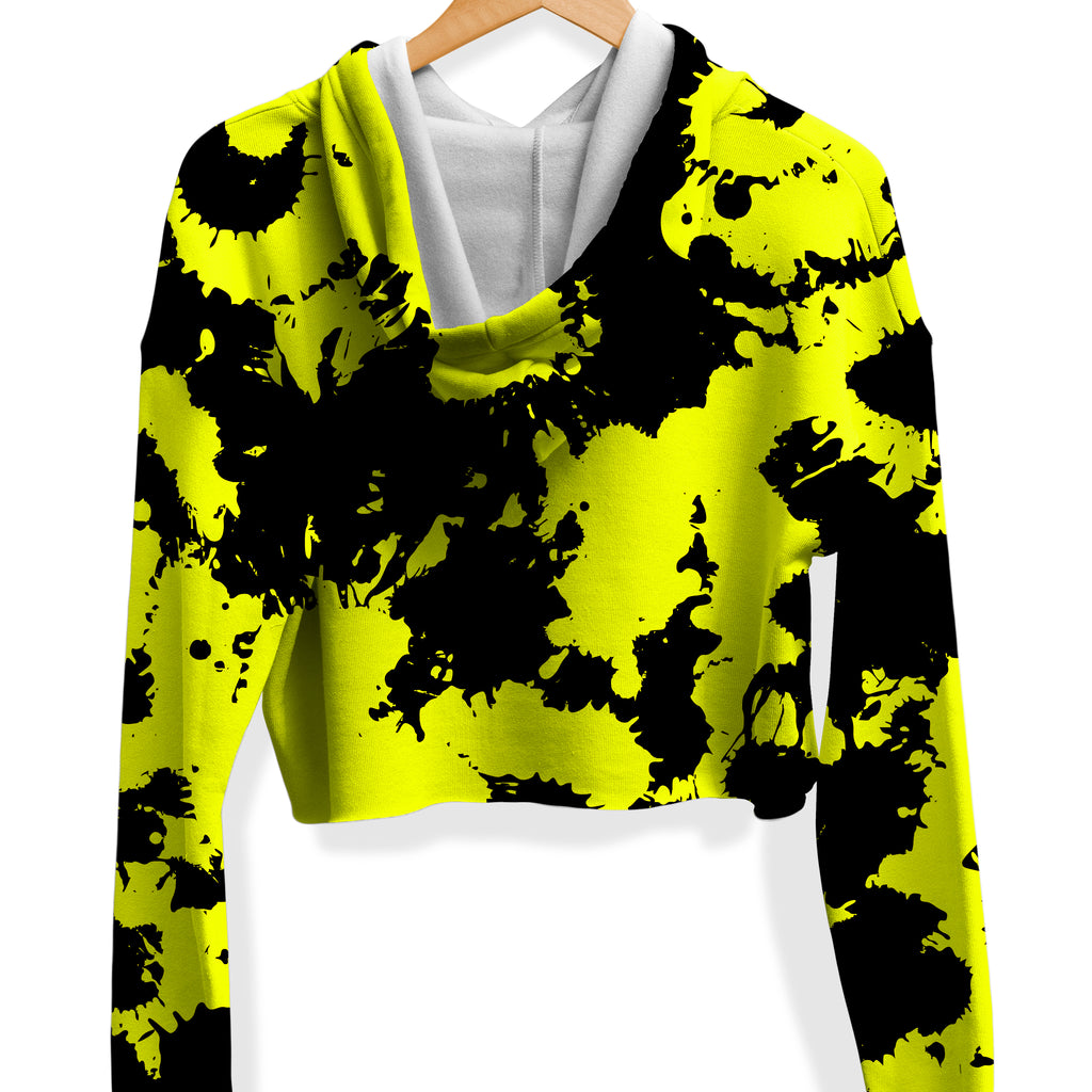 Yellow and Black Paint Splatter Fleece Crop Hoodie, Big Tex Funkadelic, | iEDM
