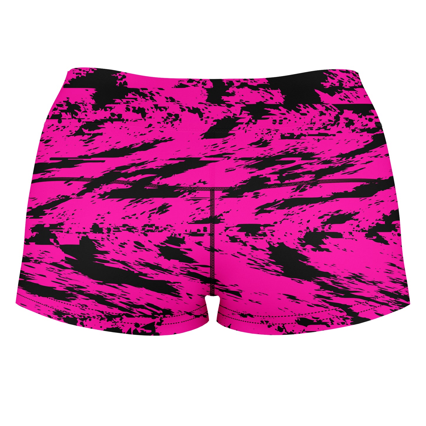 Pink and Black Rave Glitch Splatter High-Waisted Women's Shorts, Big Tex Funkadelic, | iEDM