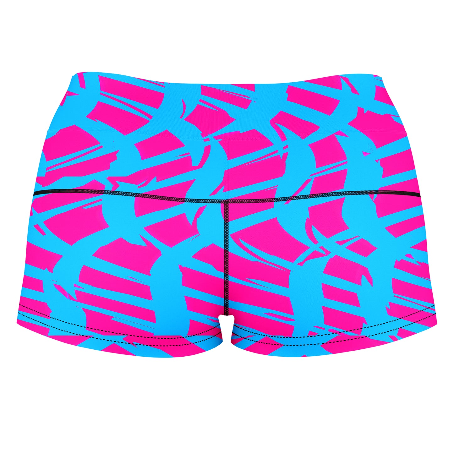 Pink and Blue Squiggly Rave Checkered High-Waisted Women's Shorts, Big Tex Funkadelic, | iEDM