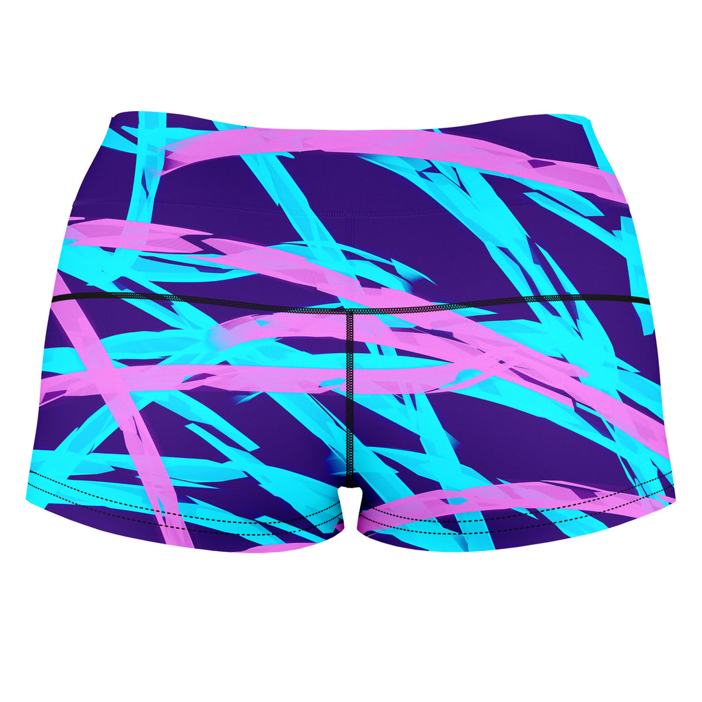 Purple and Blue Rave Abstract High-Waisted Women's Shorts, Big Tex Funkadelic, | iEDM