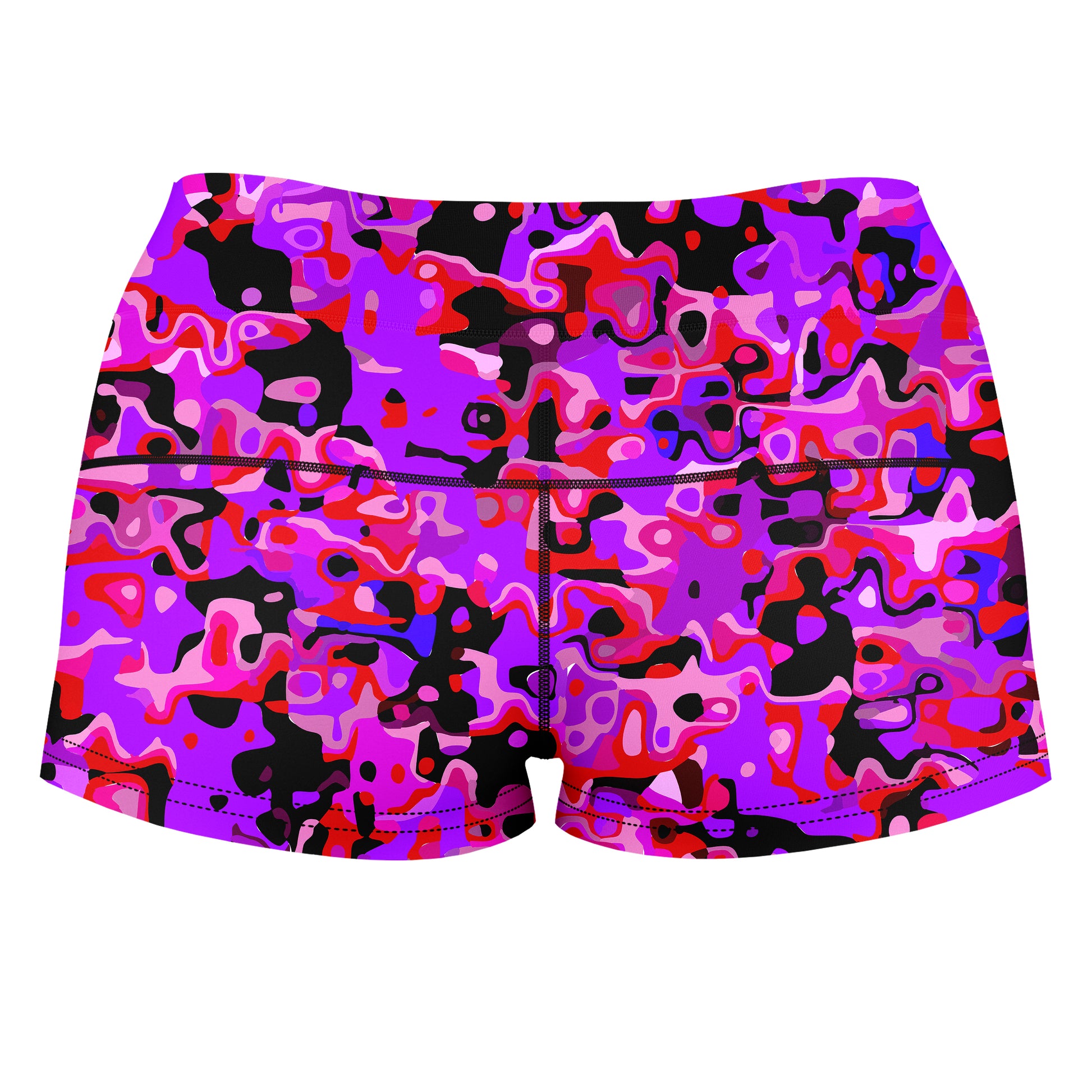 Purple Red and Black Rave Camo Melt High-Waisted Women's Shorts, Big Tex Funkadelic, | iEDM