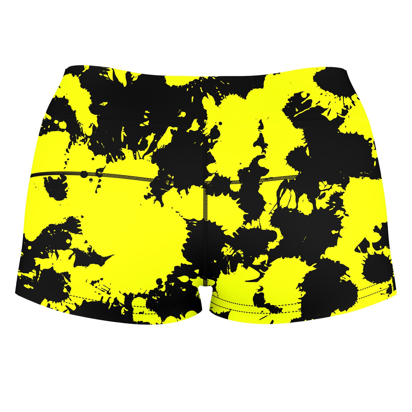 Yellow and Black Paint Splatter High-Waisted Women's Shorts, Big Tex Funkadelic, | iEDM