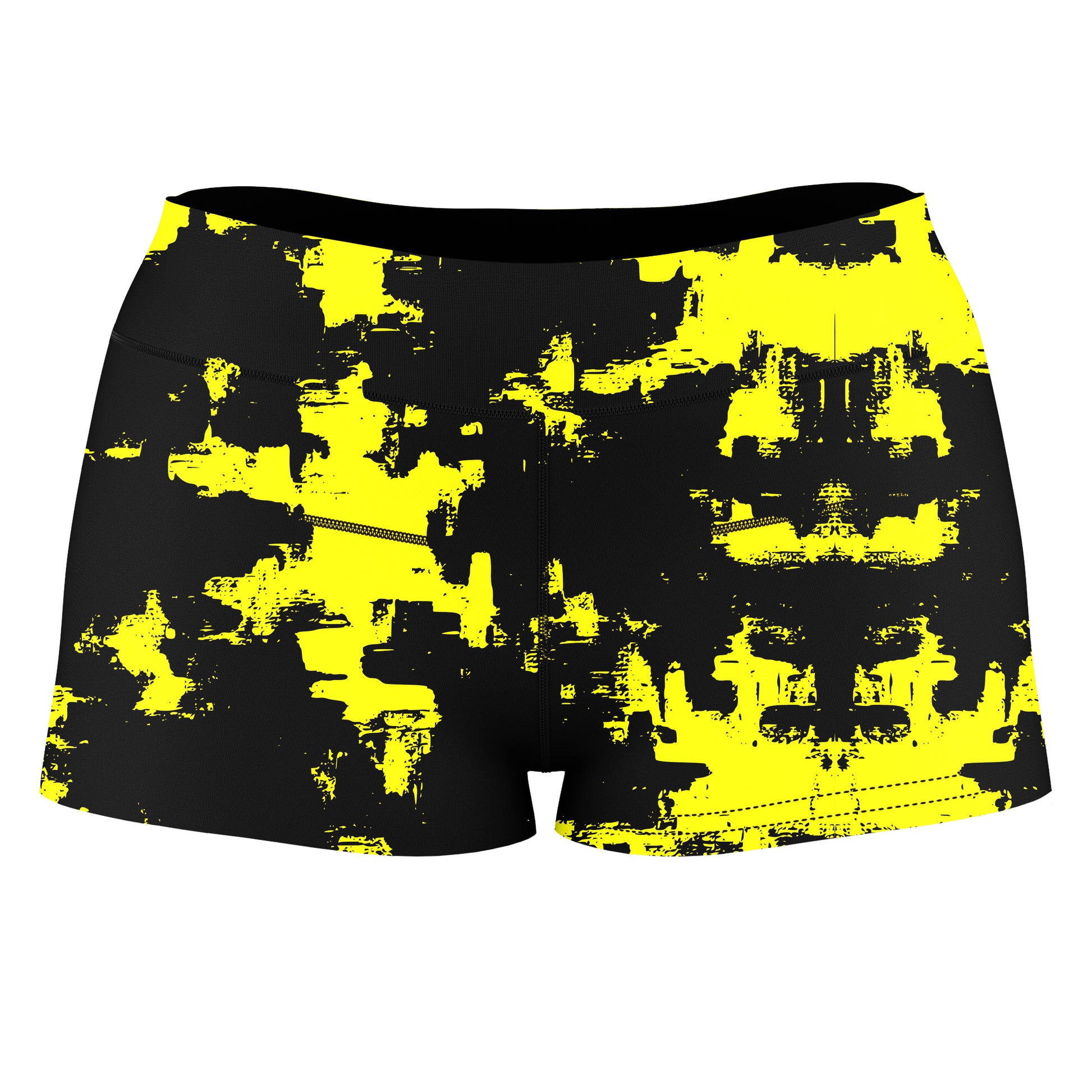 Black and Yellow Abstract High-Waisted Women's Shorts, Big Tex Funkadelic, | iEDM