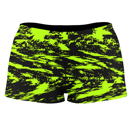 Black Lime Bolt Glitch High-Waisted Women's Shorts, Big Tex Funkadelic, | iEDM
