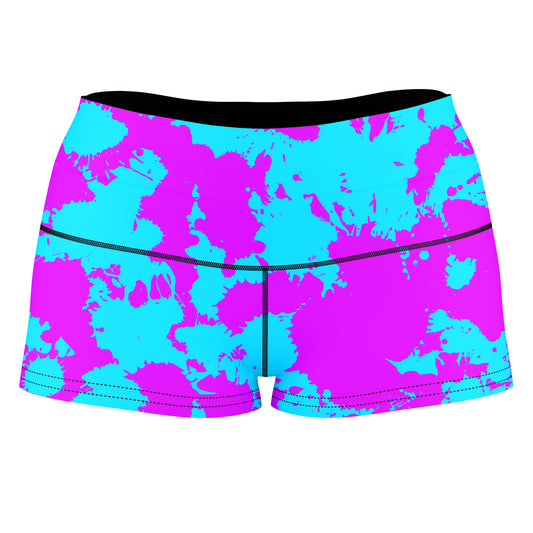 Blue and Purple Paint Splatter High-Waisted Women's Shorts, Big Tex Funkadelic, | iEDM