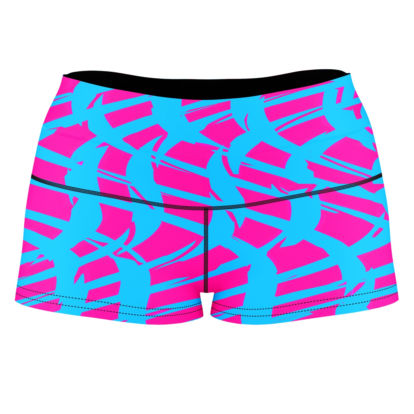 Pink and Blue Squiggly Rave Checkered High-Waisted Women's Shorts, Big Tex Funkadelic, | iEDM