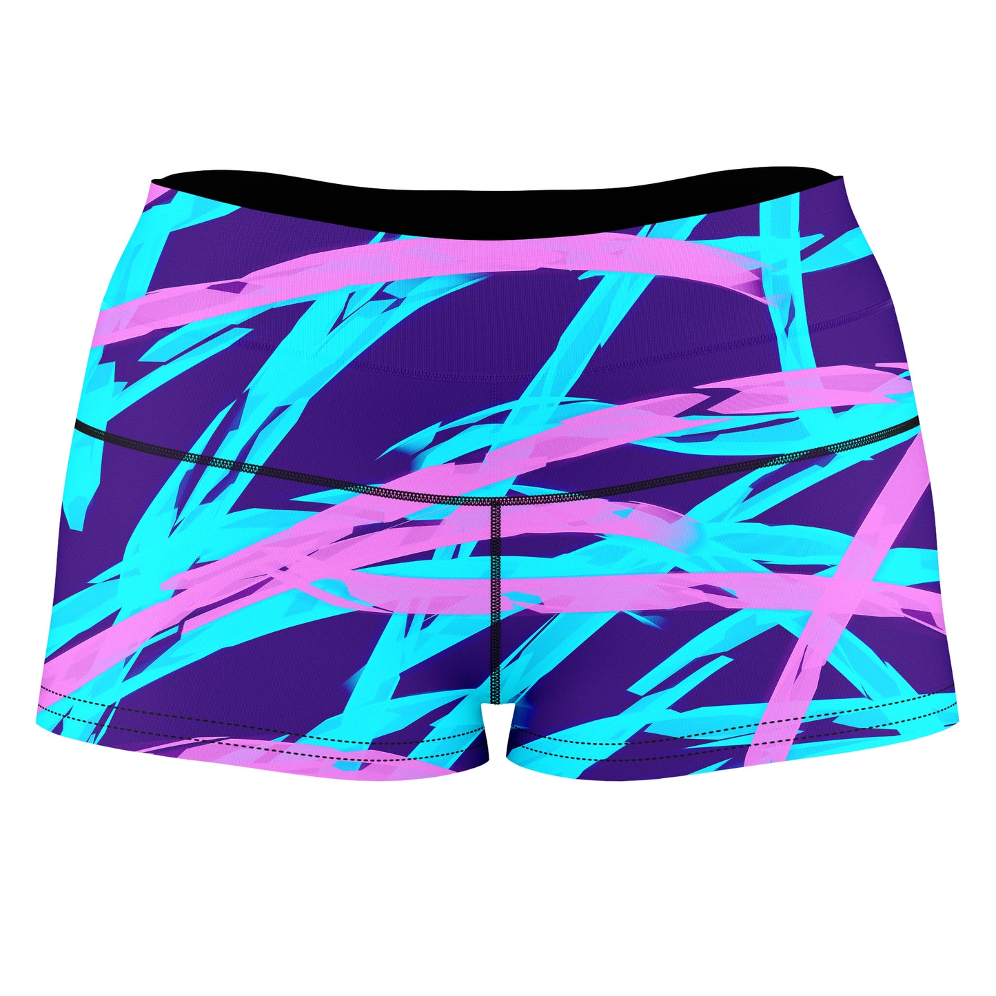 Purple and Blue Rave Abstract High-Waisted Women's Shorts, Big Tex Funkadelic, | iEDM