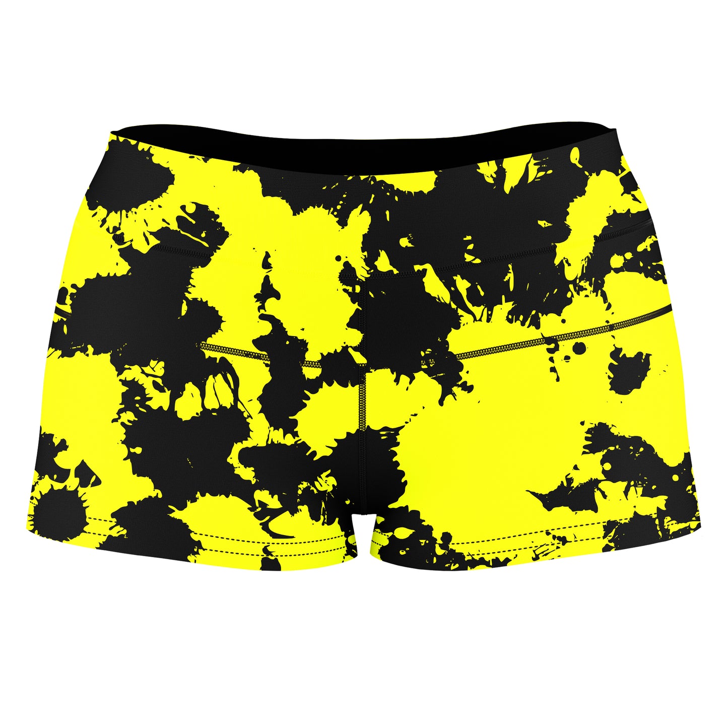 Yellow and Black Paint Splatter High-Waisted Women's Shorts, Big Tex Funkadelic, | iEDM