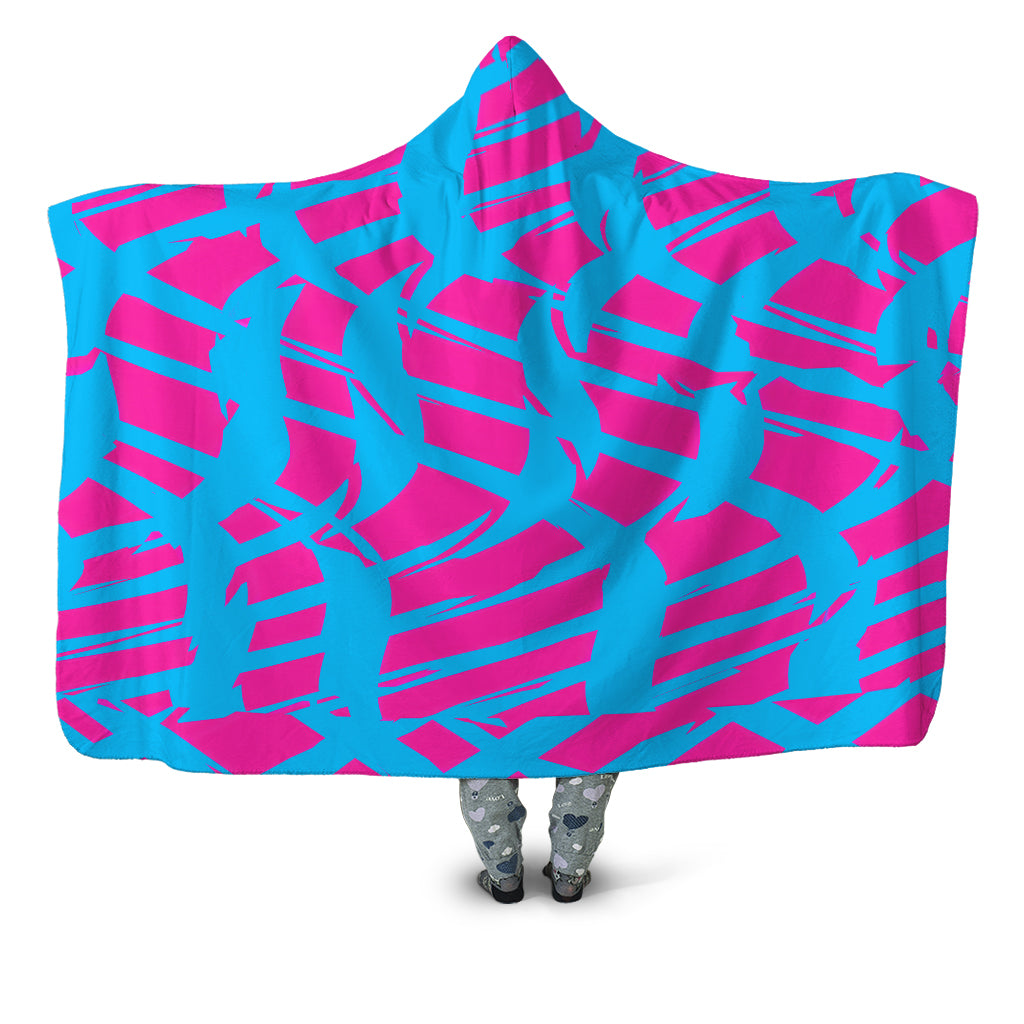 Pink and Blue Squiggly Rave Checkered Hooded Blanket, Big Tex Funkadelic, | iEDM