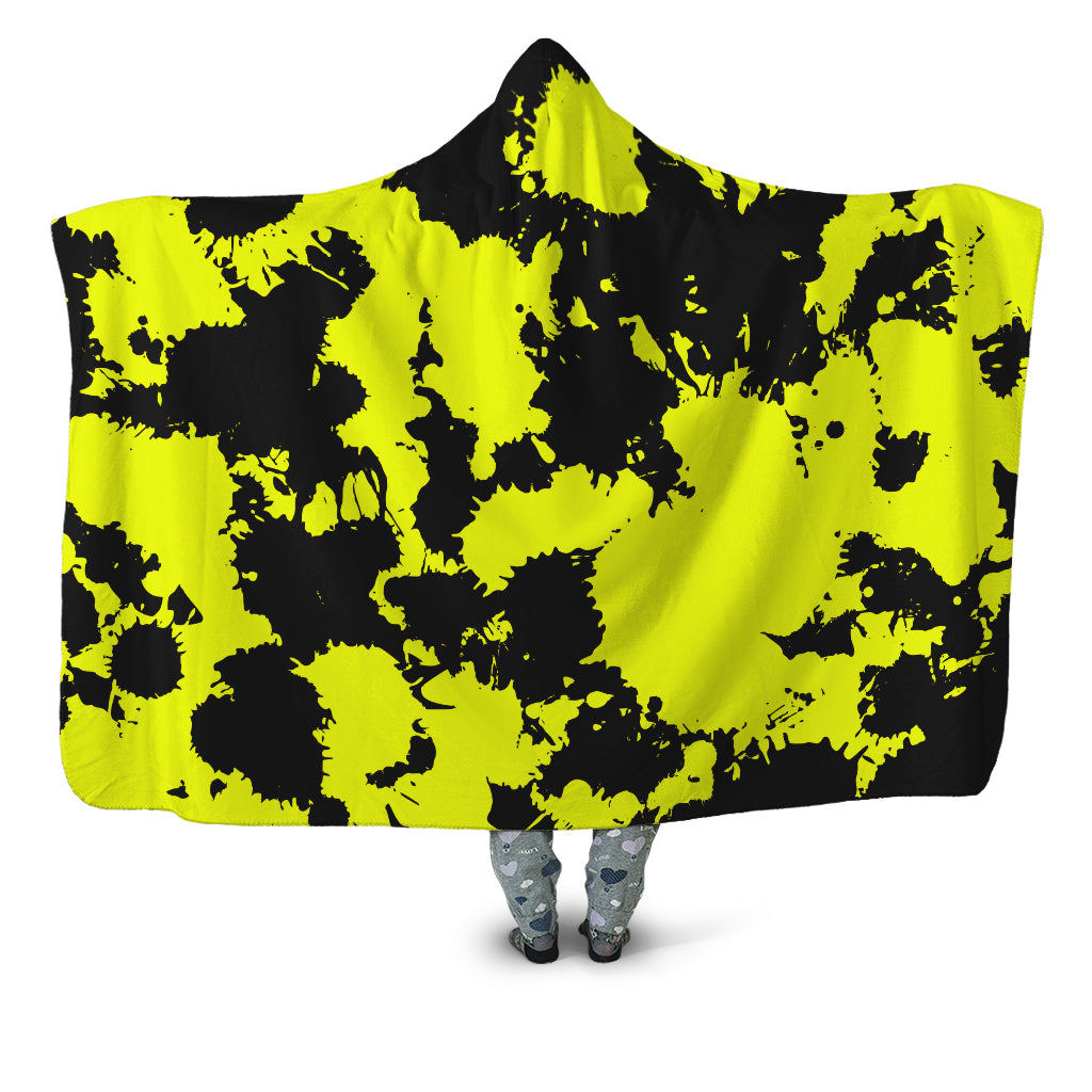 Yellow and Black Paint Splatter Hooded Blanket, Big Tex Funkadelic, | iEDM