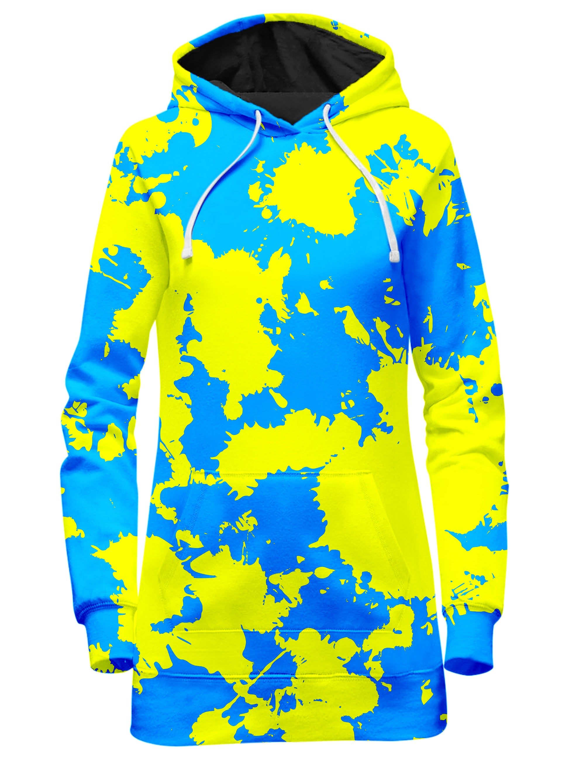 Yellow and Blue Paint Splatter Hoodie Dress and Leggings Combo, Big Tex Funkadelic, | iEDM