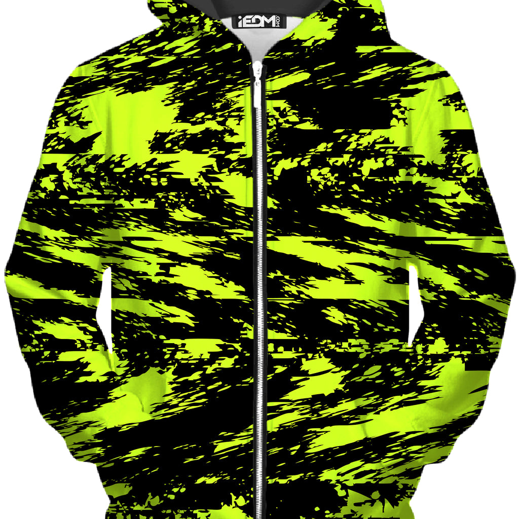 Black Lime Bolt Glitch Unisex Zip-Up Hoodie, Big Tex Funkadelic, | iEDM