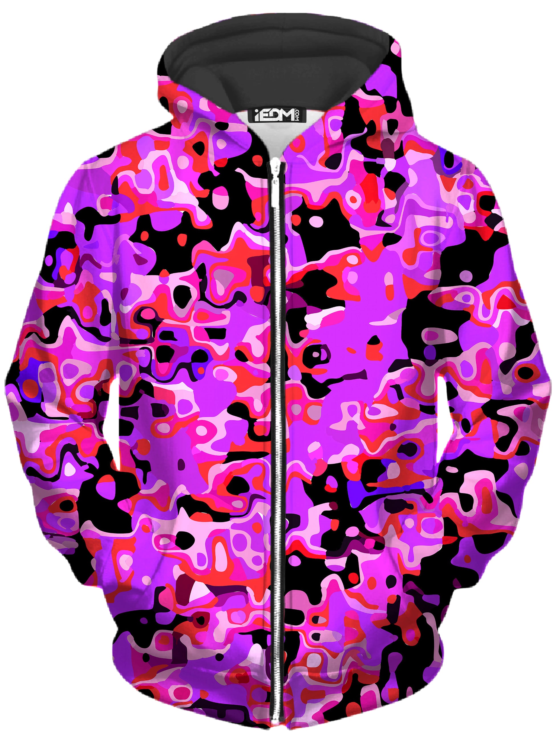 Purple Red and Black Rave Camo Melt Zip-Up Hoodie and Joggers Combo, Big Tex Funkadelic, | iEDM