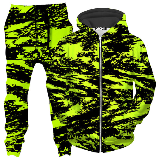 Black Lime Bolt Glitch Zip-Up Hoodie and Joggers Combo, Big Tex Funkadelic, | iEDM