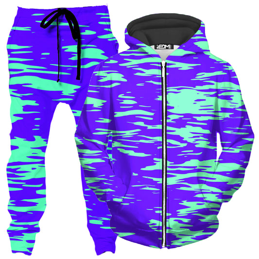 Purple Mint Rave Zebra Stripe Zip-Up Hoodie and Joggers Combo, Big Tex Funkadelic, | iEDM