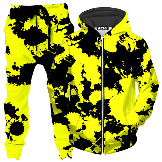 Yellow and Black Paint Splatter Zip-Up Hoodie and Joggers Combo, Big Tex Funkadelic, | iEDM