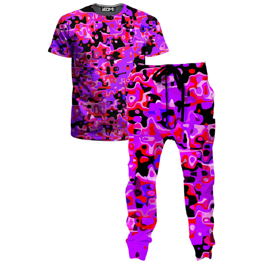 Purple Red and Black Rave Camo Melt T-Shirt and Joggers Combo, Big Tex Funkadelic, | iEDM