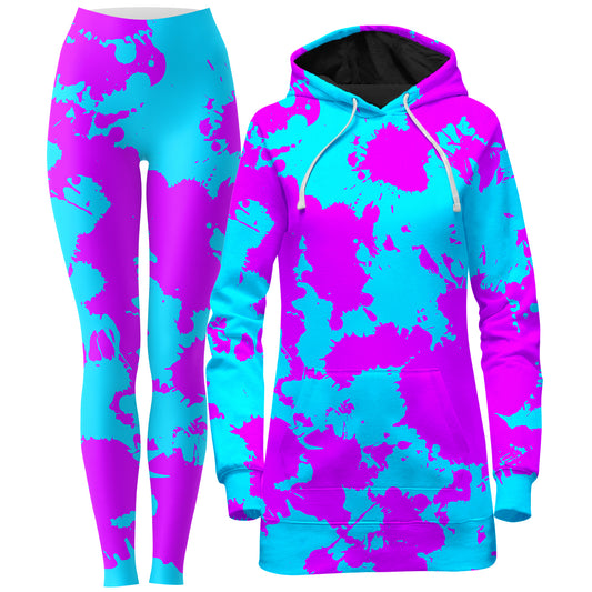 Blue and Purple Paint Splatter Hoodie Dress and Leggings Combo, Big Tex Funkadelic, | iEDM