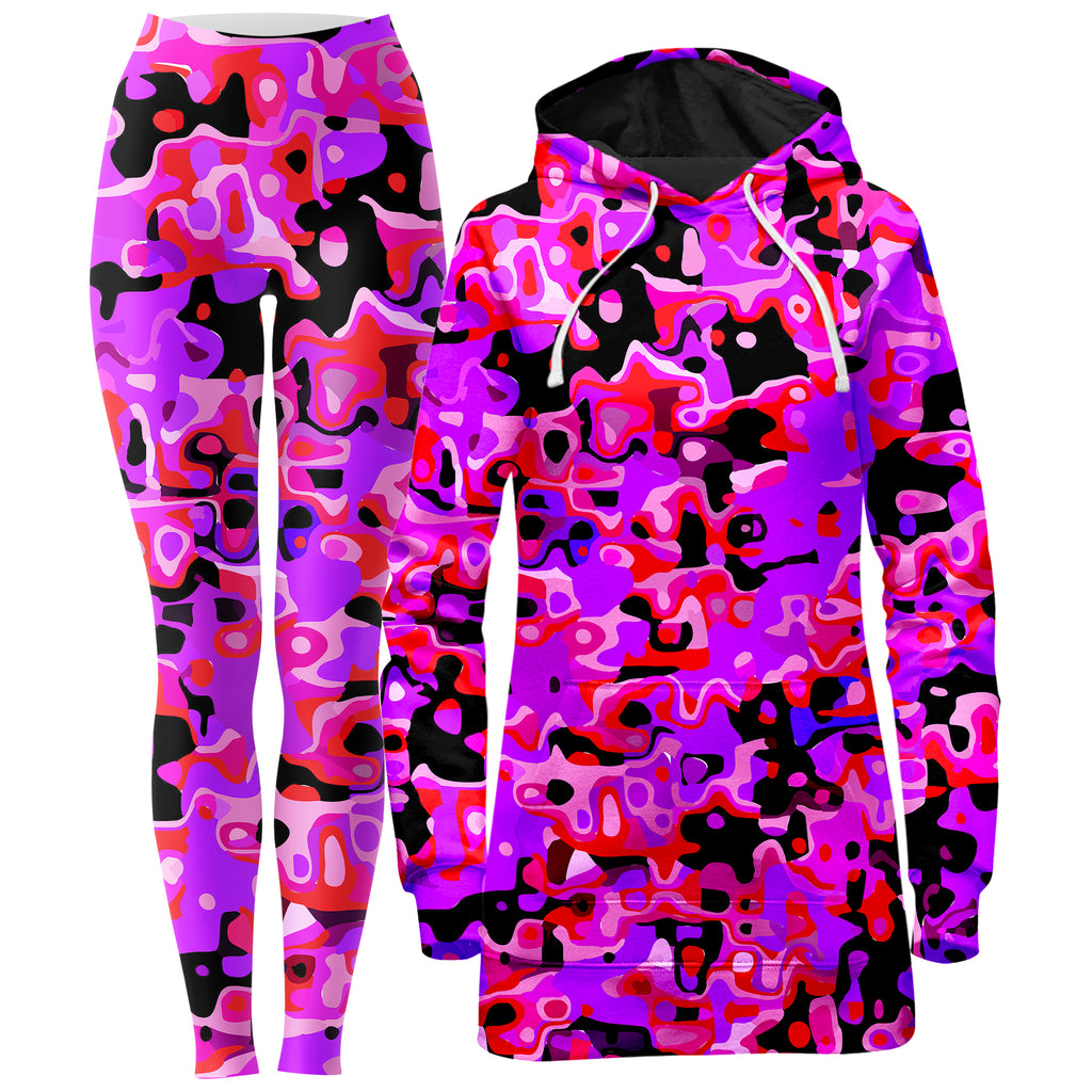 Purple Red and Black Rave Camo Melt Hoodie Dress and Leggings Combo, Big Tex Funkadelic, | iEDM