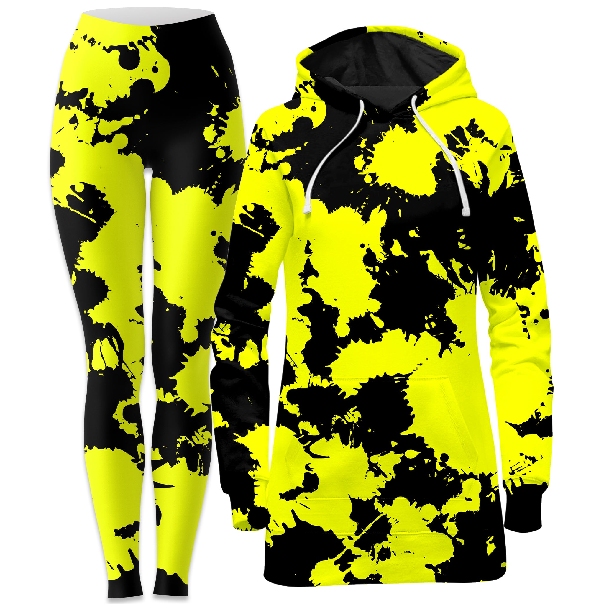 Yellow and Black Paint Splatter Hoodie Dress and Leggings Combo – iEDM