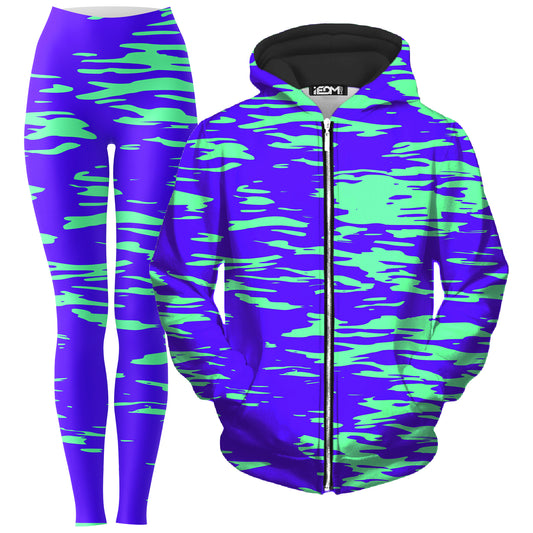 Purple Mint Rave Zebra Stripe Zip-Up Hoodie and Leggings Combo, Big Tex Funkadelic, | iEDM