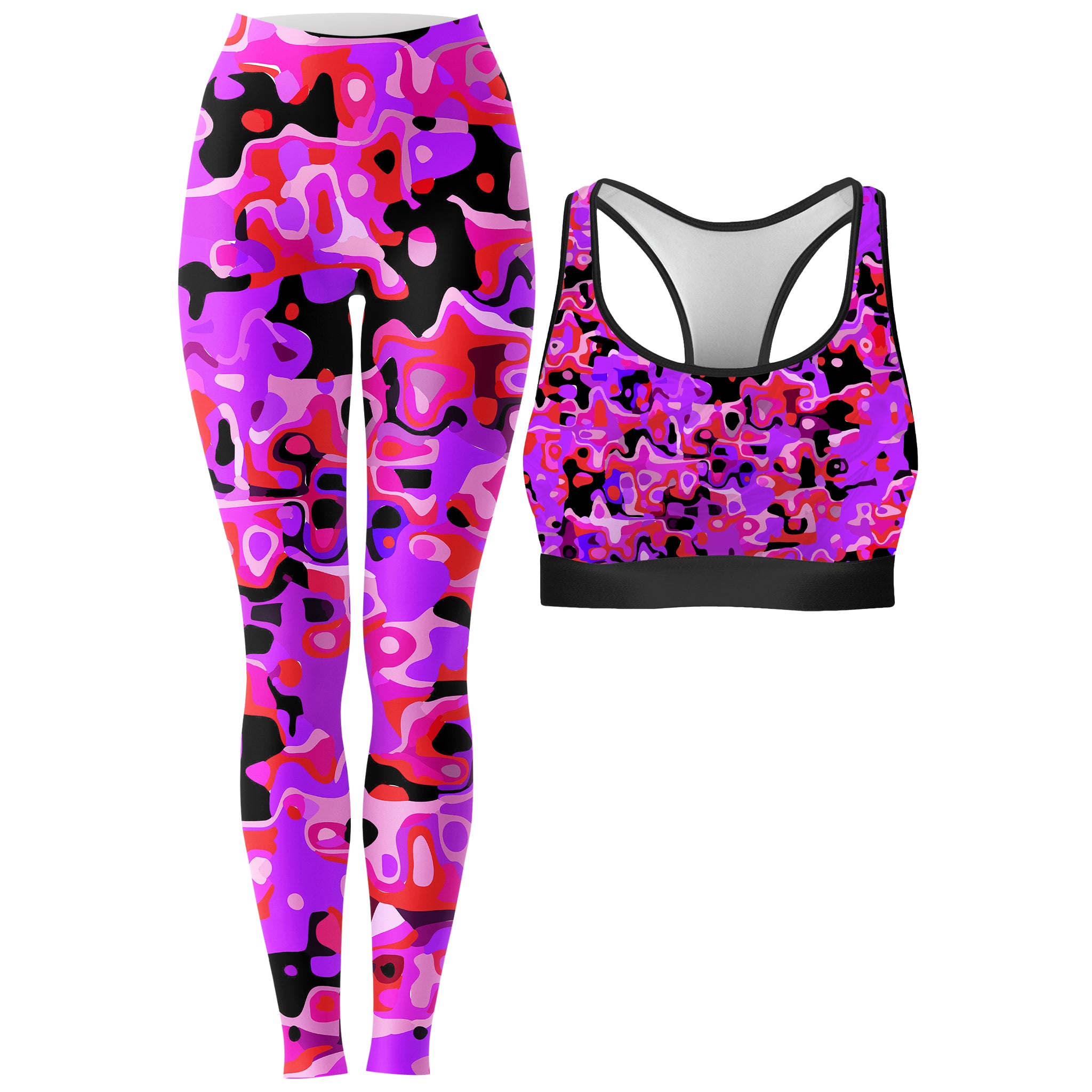 Purple Red and Black Rave Camo Melt Rave Bra and Leggings Combo – iEDM