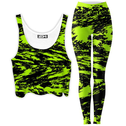 Black Lime Bolt Glitch Crop Top and Leggings Combo, Big Tex Funkadelic, | iEDM