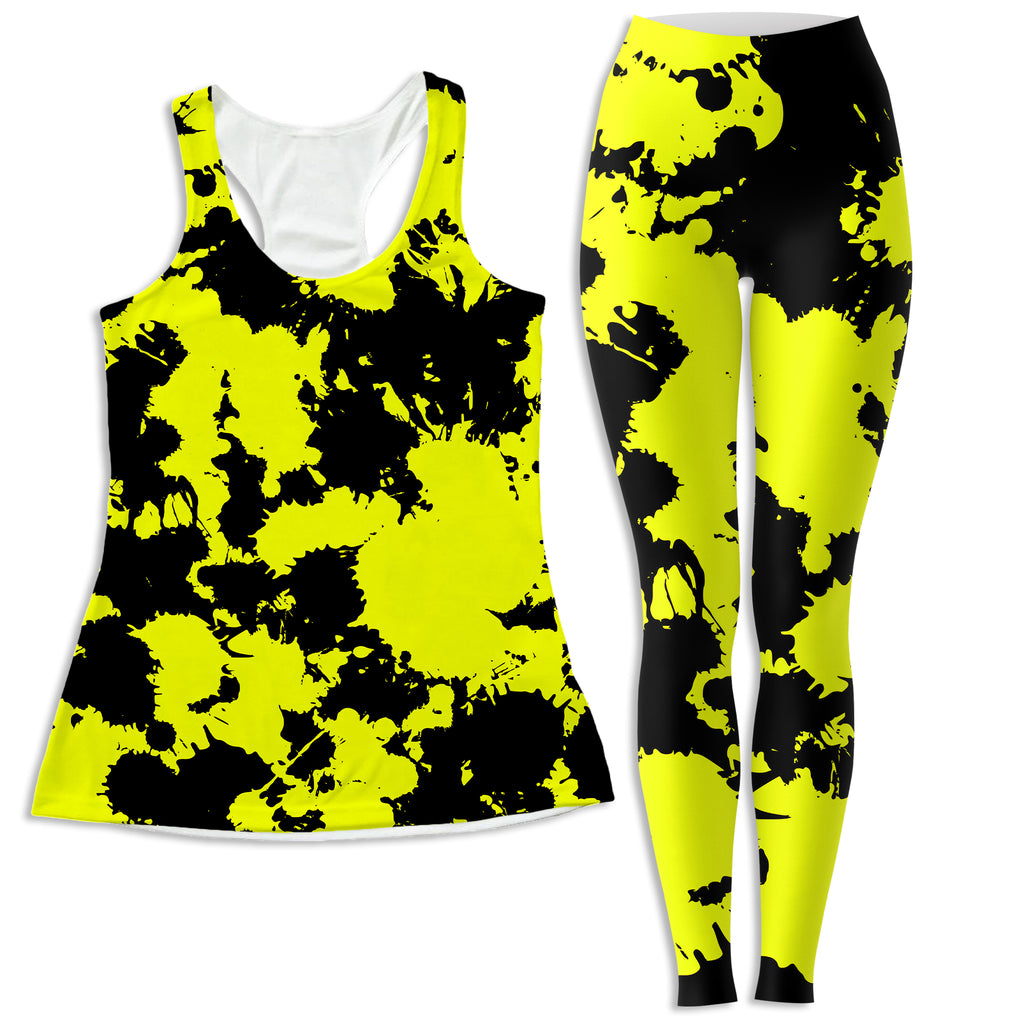 Yellow and Black Paint Splatter Women's Tank and Leggings Combo, Big Tex Funkadelic, | iEDM