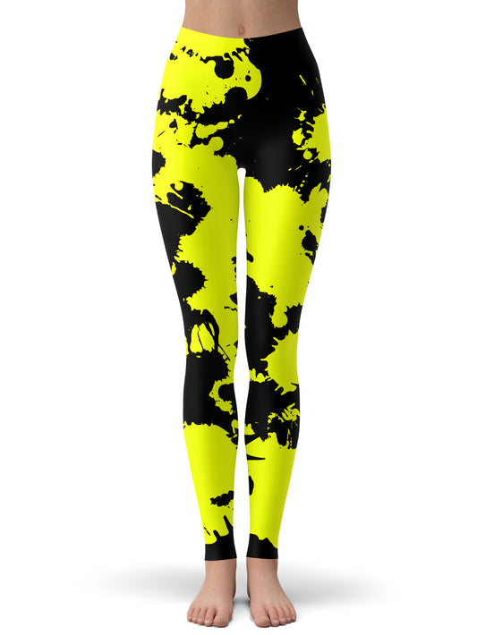 Yellow and Black Paint Splatter Leggings, Big Tex Funkadelic, | iEDM