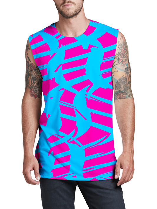 Pink and Blue Squiggly Rave Checkered Men's Muscle Tank, Big Tex Funkadelic, | iEDM