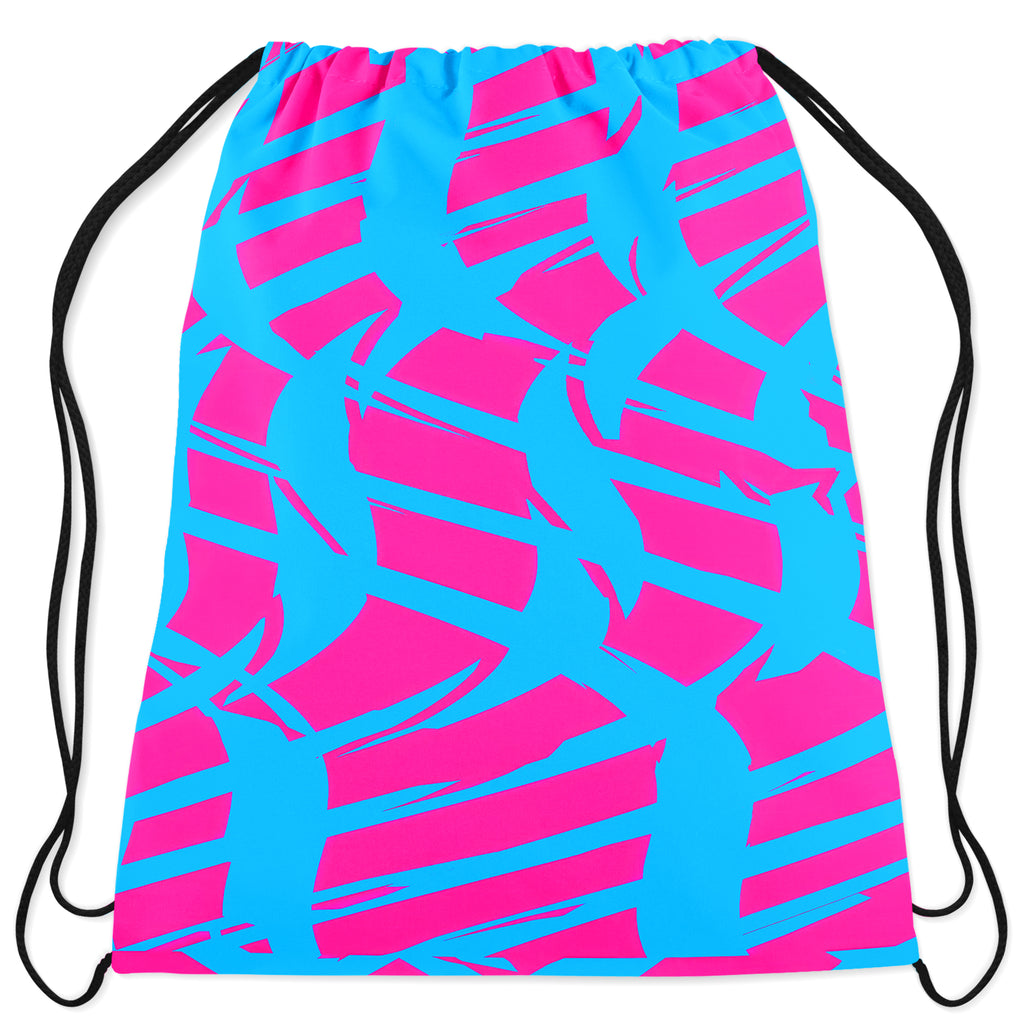 Pink and Blue Squiggly Rave Checkered Drawstring Bag, Big Tex Funkadelic, | iEDM