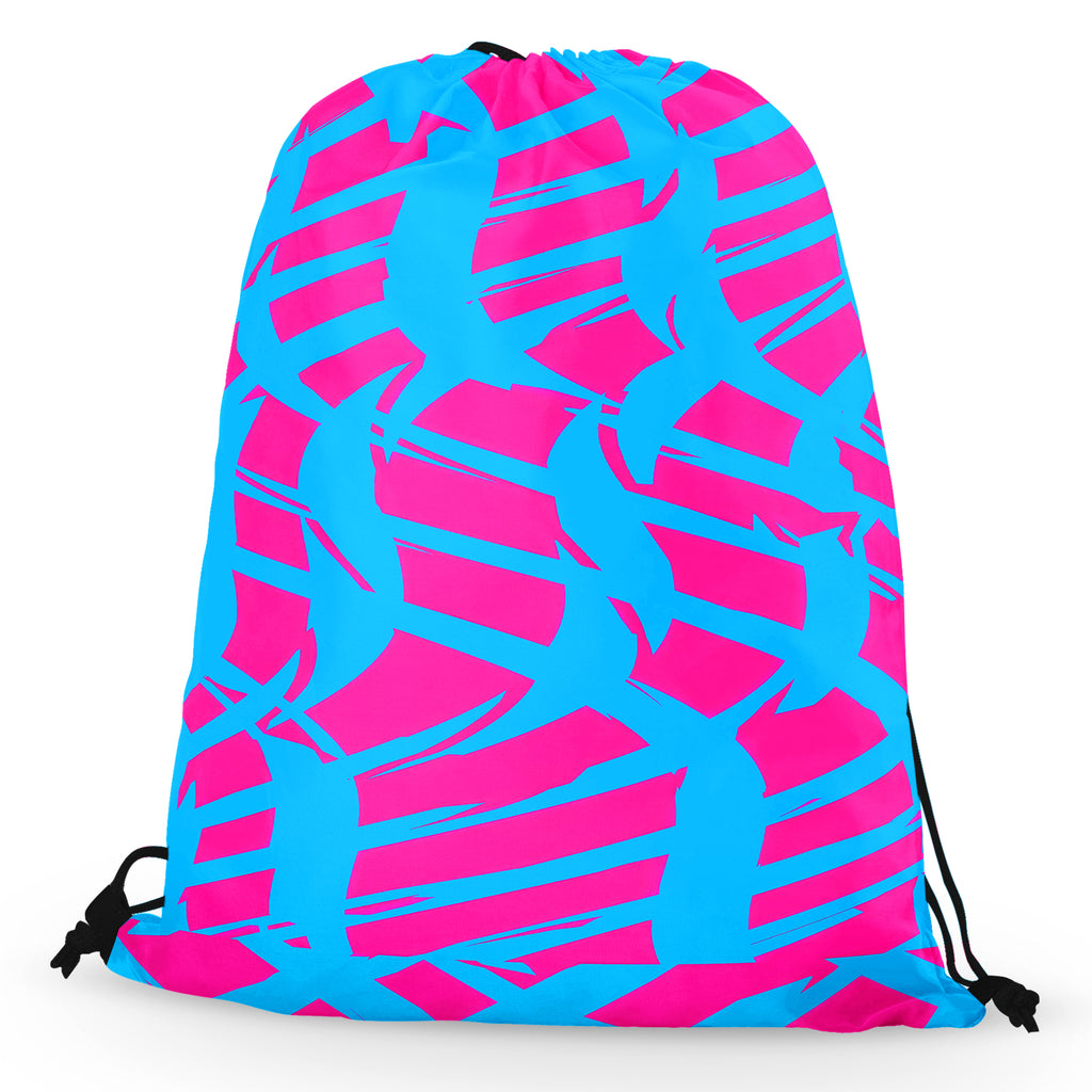 Pink and Blue Squiggly Rave Checkered Drawstring Bag, Big Tex Funkadelic, | iEDM