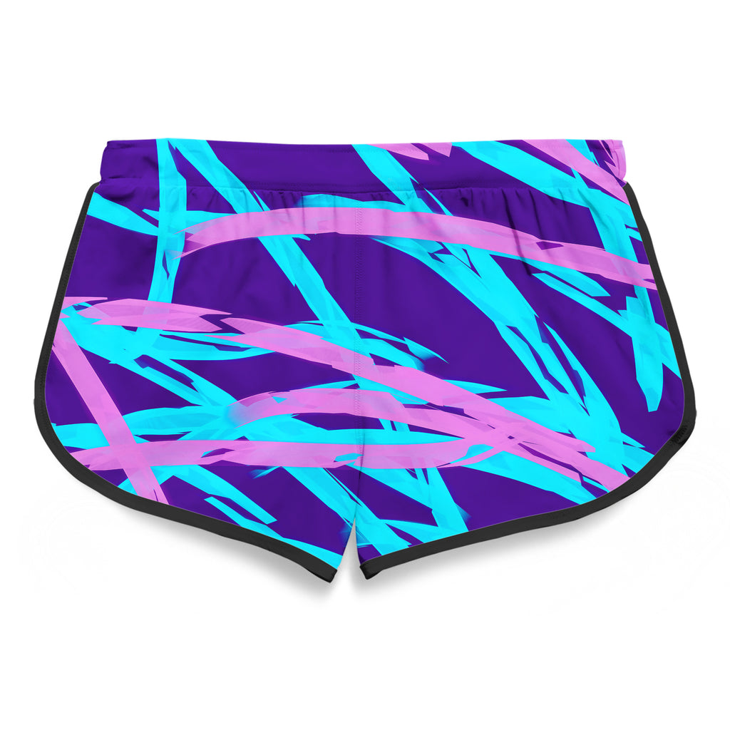 Purple and Blue Rave Abstract Women's Retro Shorts, Big Tex Funkadelic, | iEDM