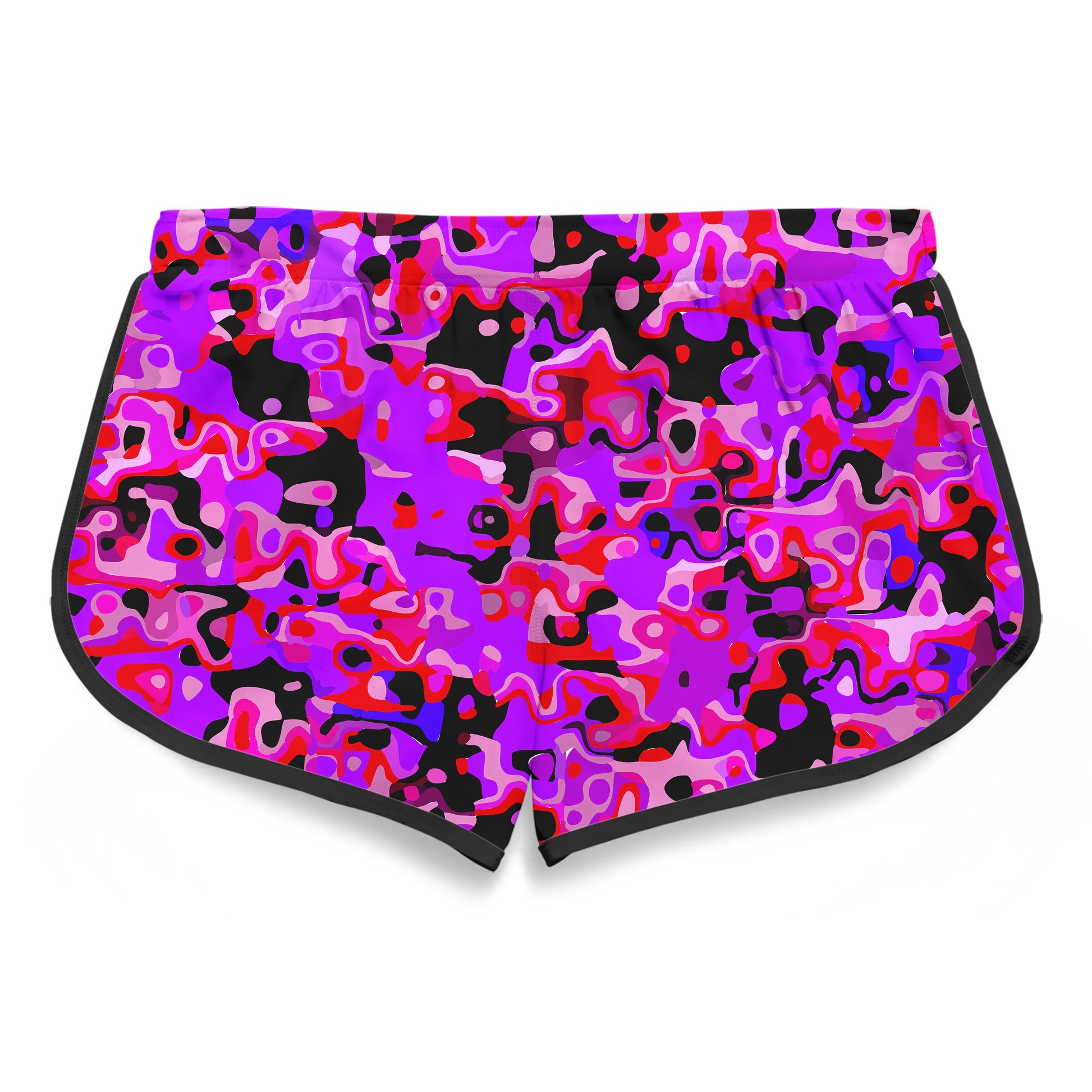 Purple Red and Black Rave Camo Melt Women's Retro Shorts, Big Tex Funkadelic, | iEDM