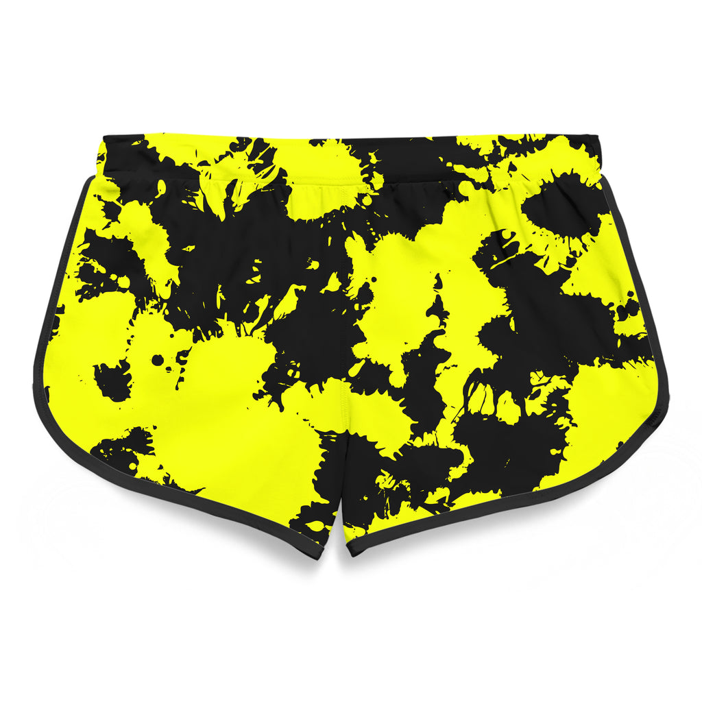 Yellow and Black Paint Splatter Women's Retro Shorts, Big Tex Funkadelic, | iEDM