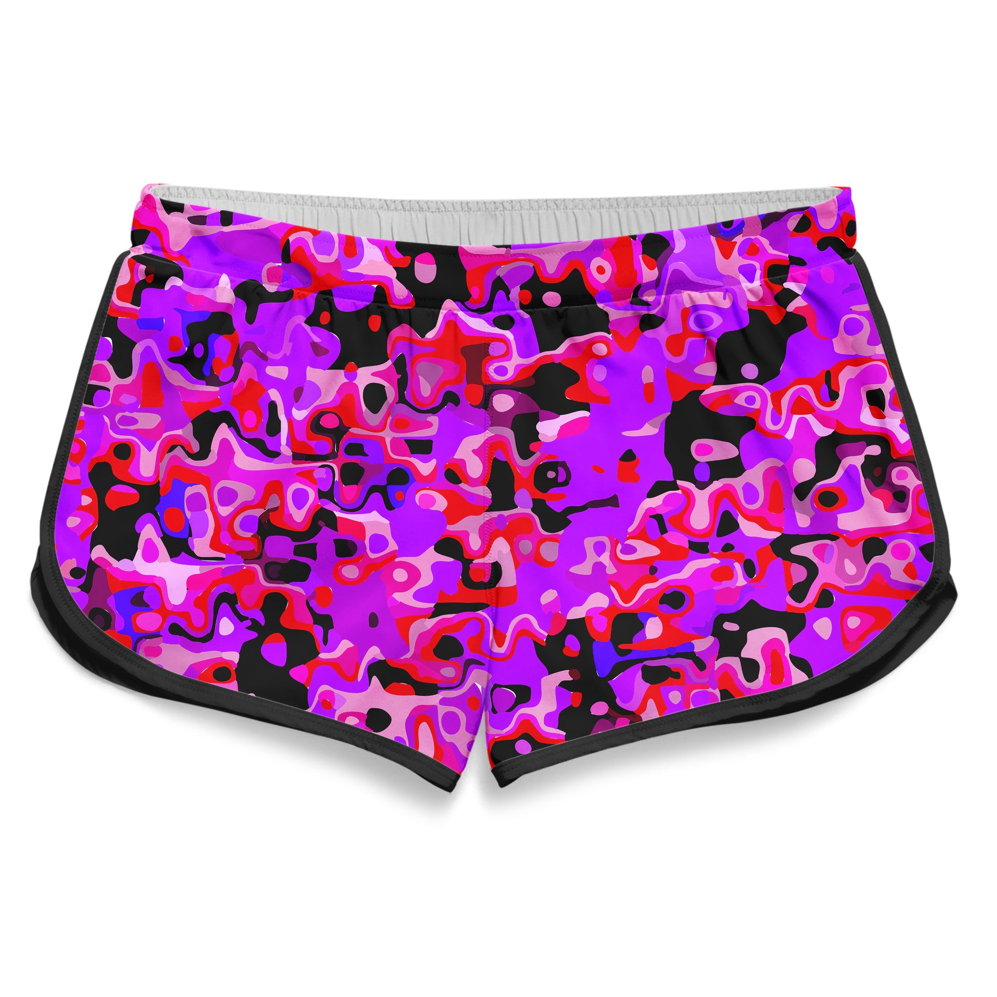 Purple Red and Black Rave Camo Melt Women's Retro Shorts, Big Tex Funkadelic, | iEDM