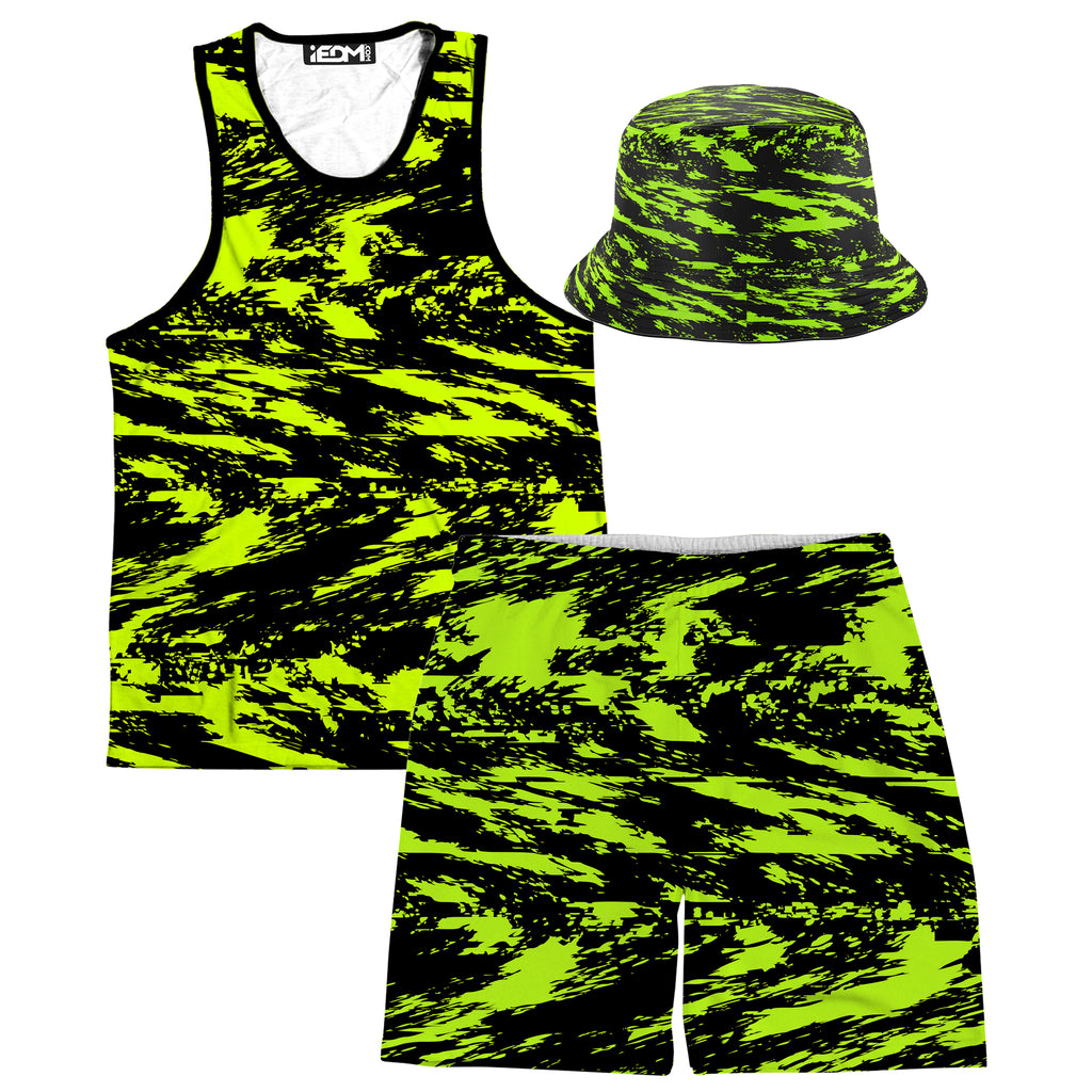 Black Lime Bolt Glitch Tank and Shorts with Bucket Hat Combo, Big Tex Funkadelic, | iEDM