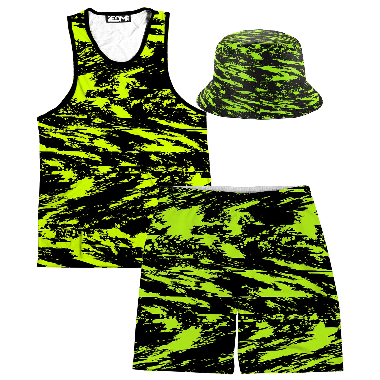 Black Lime Bolt Glitch Tank and Shorts with Bucket Hat Combo, Big Tex Funkadelic, | iEDM