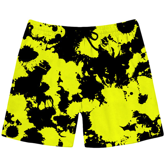 Yellow and Black Paint Splatter Swim Trunks, Big Tex Funkadelic, | iEDM