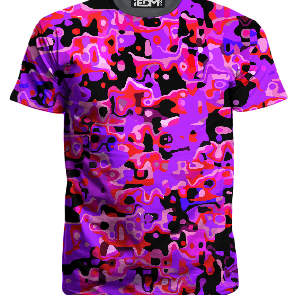 Purple Red and Black Rave Camo Melt T-Shirt and Shorts with Bucket Hat Combo, Big Tex Funkadelic, | iEDM