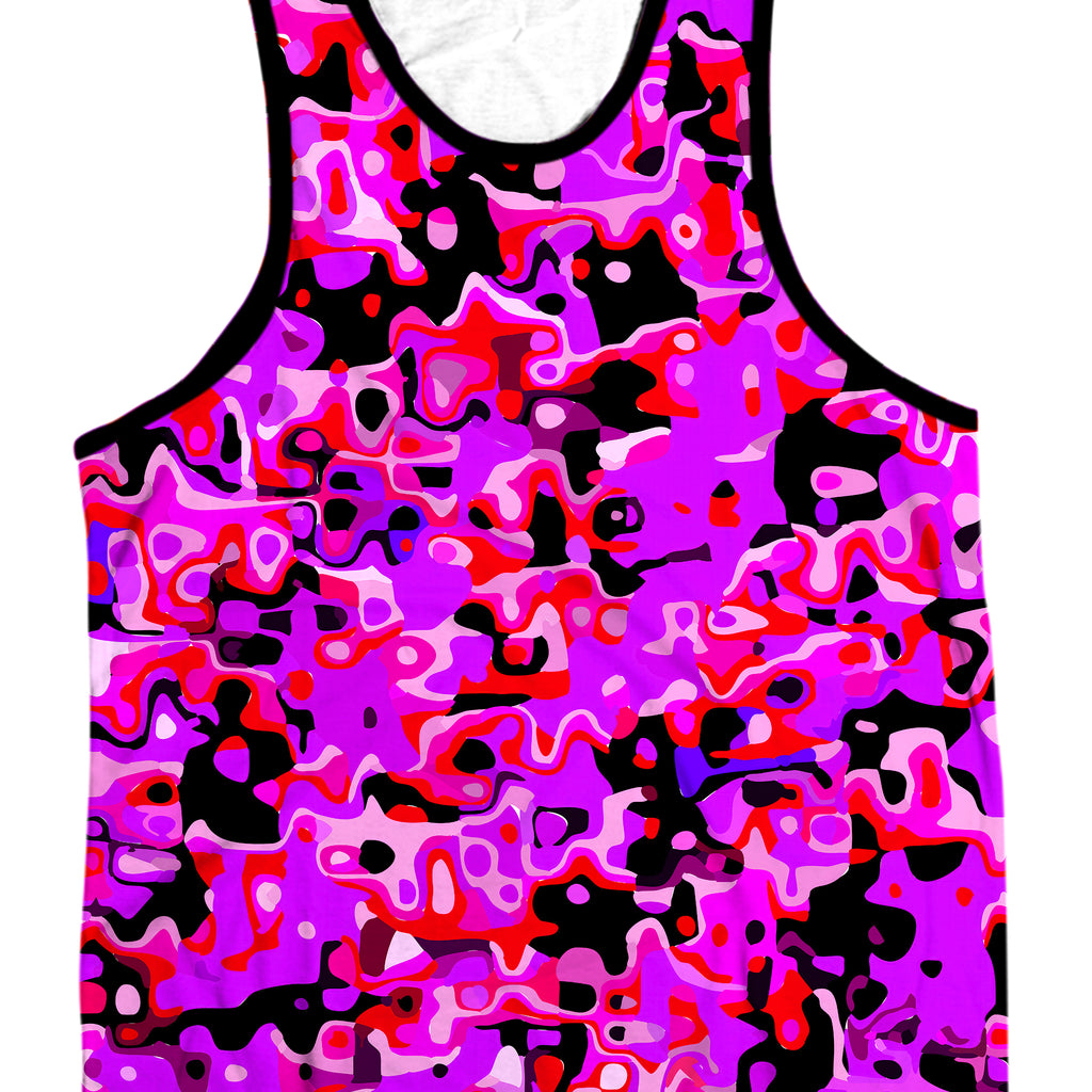 Purple Red and Black Rave Camo Melt Tank and Shorts with Bucket Hat Combo, Big Tex Funkadelic, | iEDM