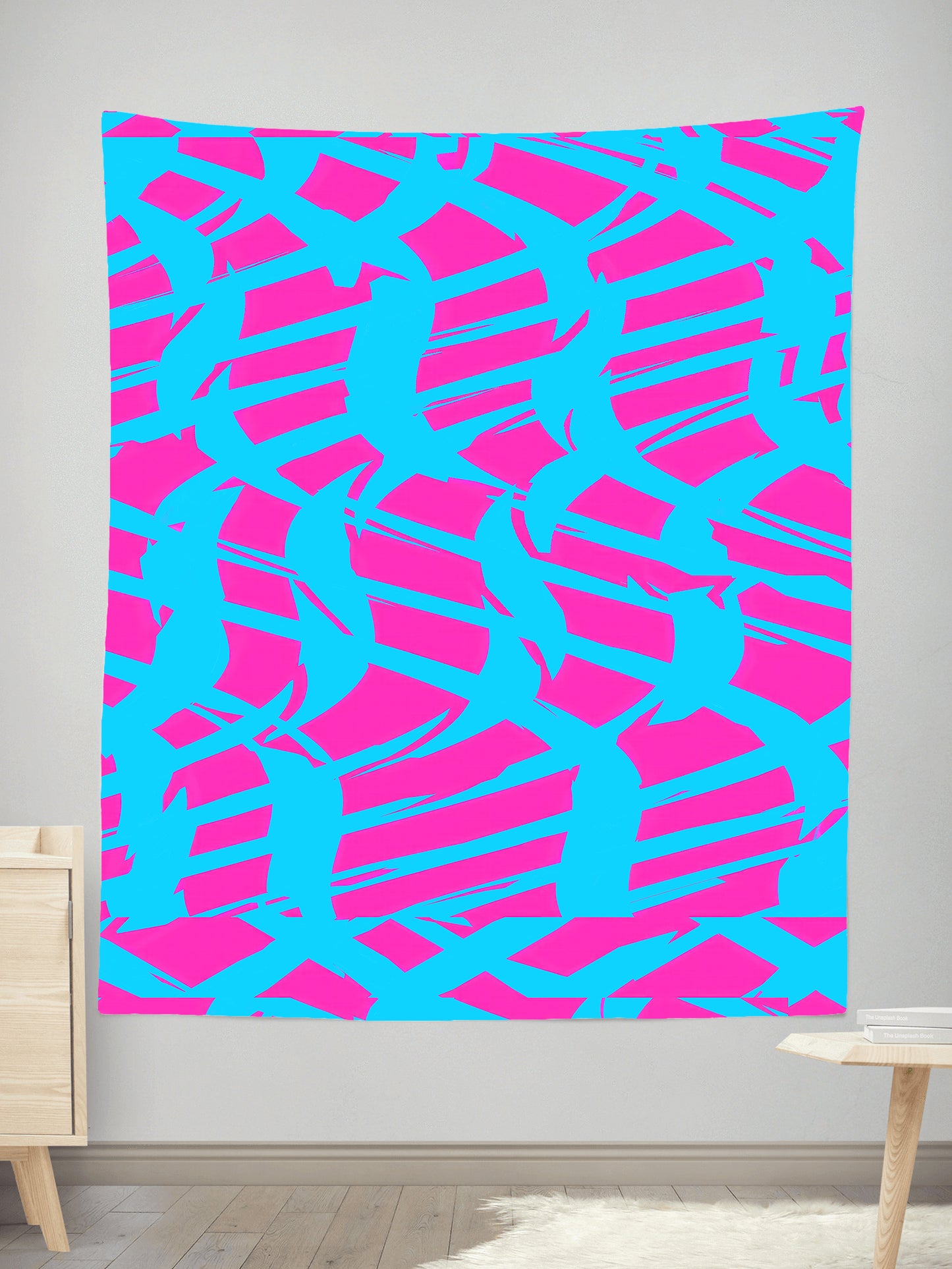 Pink and Blue Squiggly Rave Checkered Tapestry, Big Tex Funkadelic, | iEDM