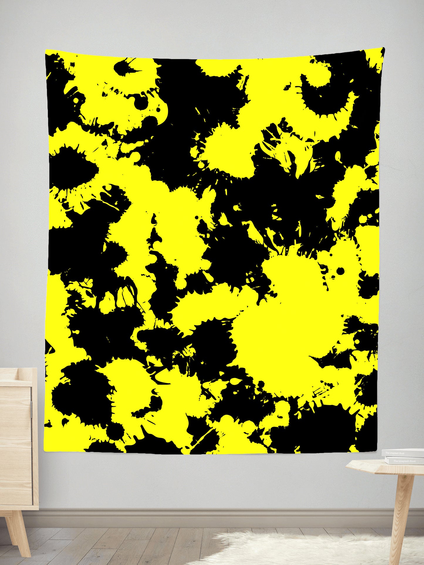 Yellow and Black Paint Splatter Tapestry, Big Tex Funkadelic, | iEDM