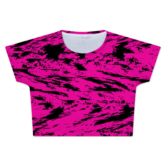 Pink and Black Rave Glitch Splatter Crop Tee, Big Tex Funkadelic, | iEDM