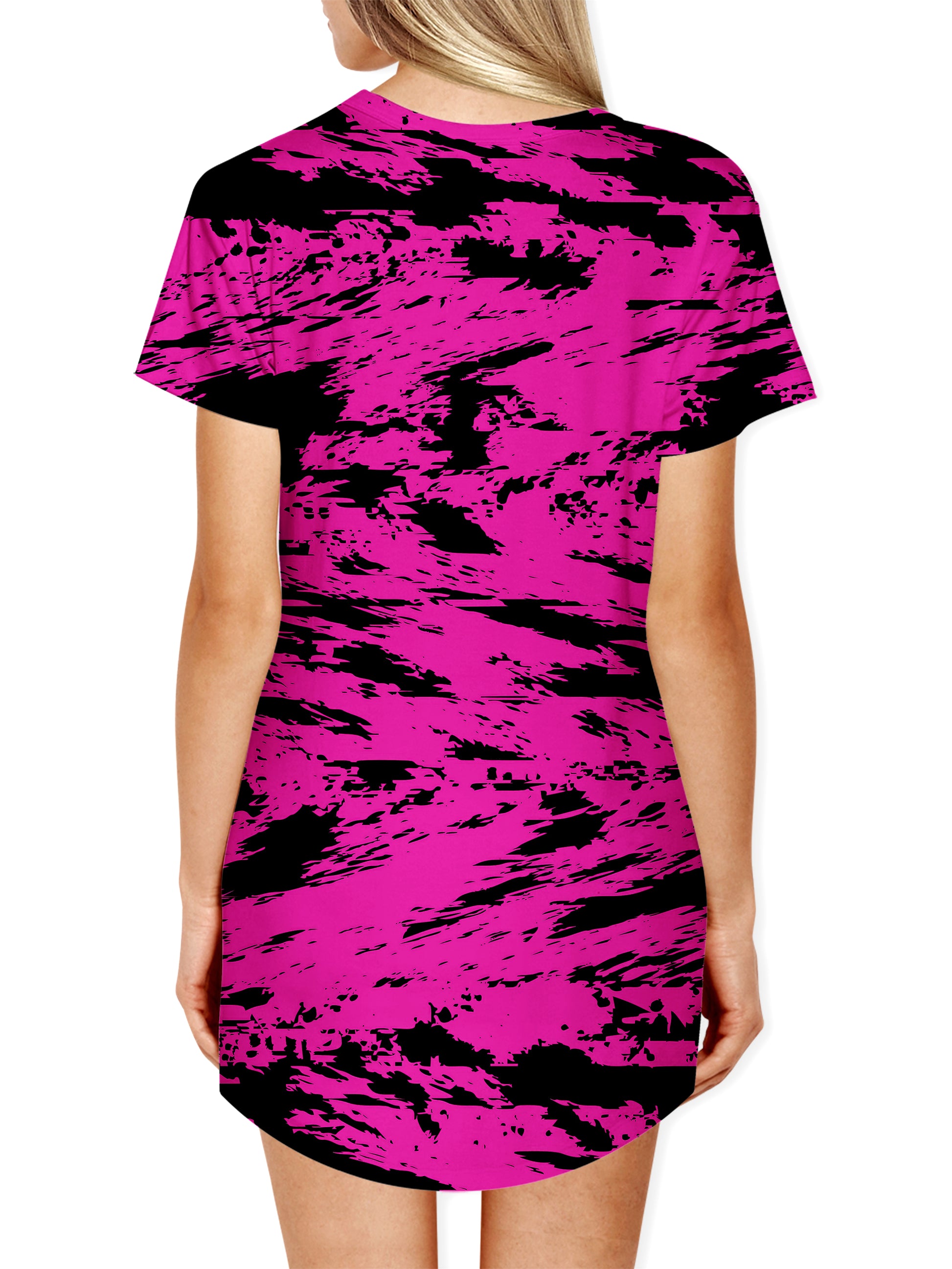 Pink and Black Rave Glitch Splatter Drop Cut T-Shirt, Big Tex Funkadelic, | iEDM