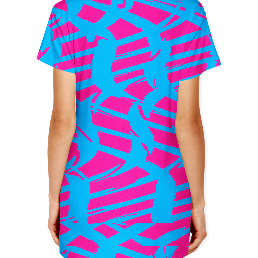Pink and Blue Squiggly Rave Checkered Drop Cut T-Shirt, Big Tex Funkadelic, | iEDM