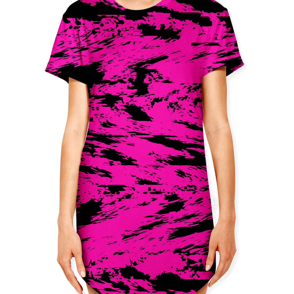 Pink and Black Rave Glitch Splatter Drop Cut T-Shirt, Big Tex Funkadelic, | iEDM
