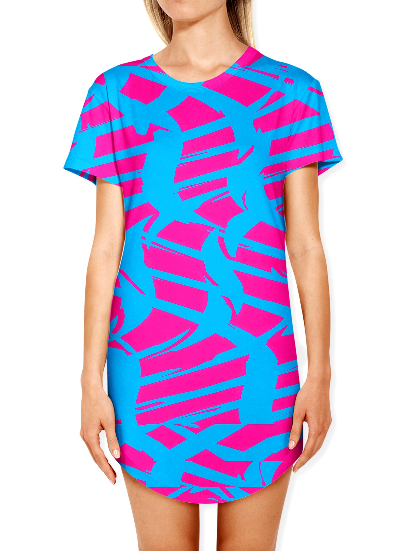 Pink and Blue Squiggly Rave Checkered Drop Cut T-Shirt, Big Tex Funkadelic, | iEDM